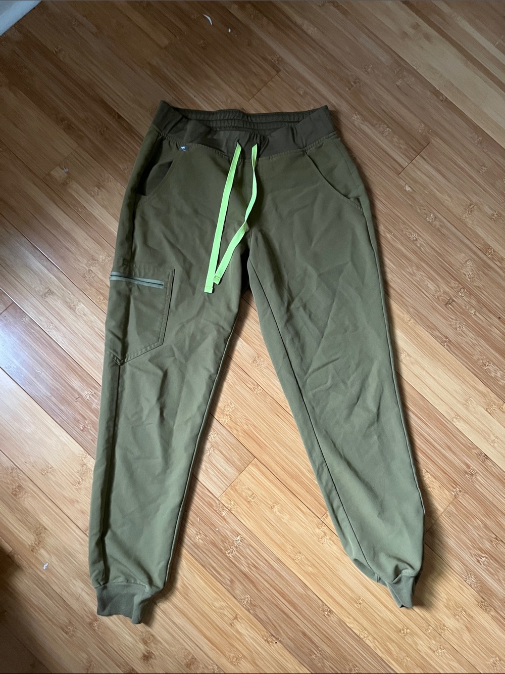 Figs Olive Joggers with Neon Lime Drawstring